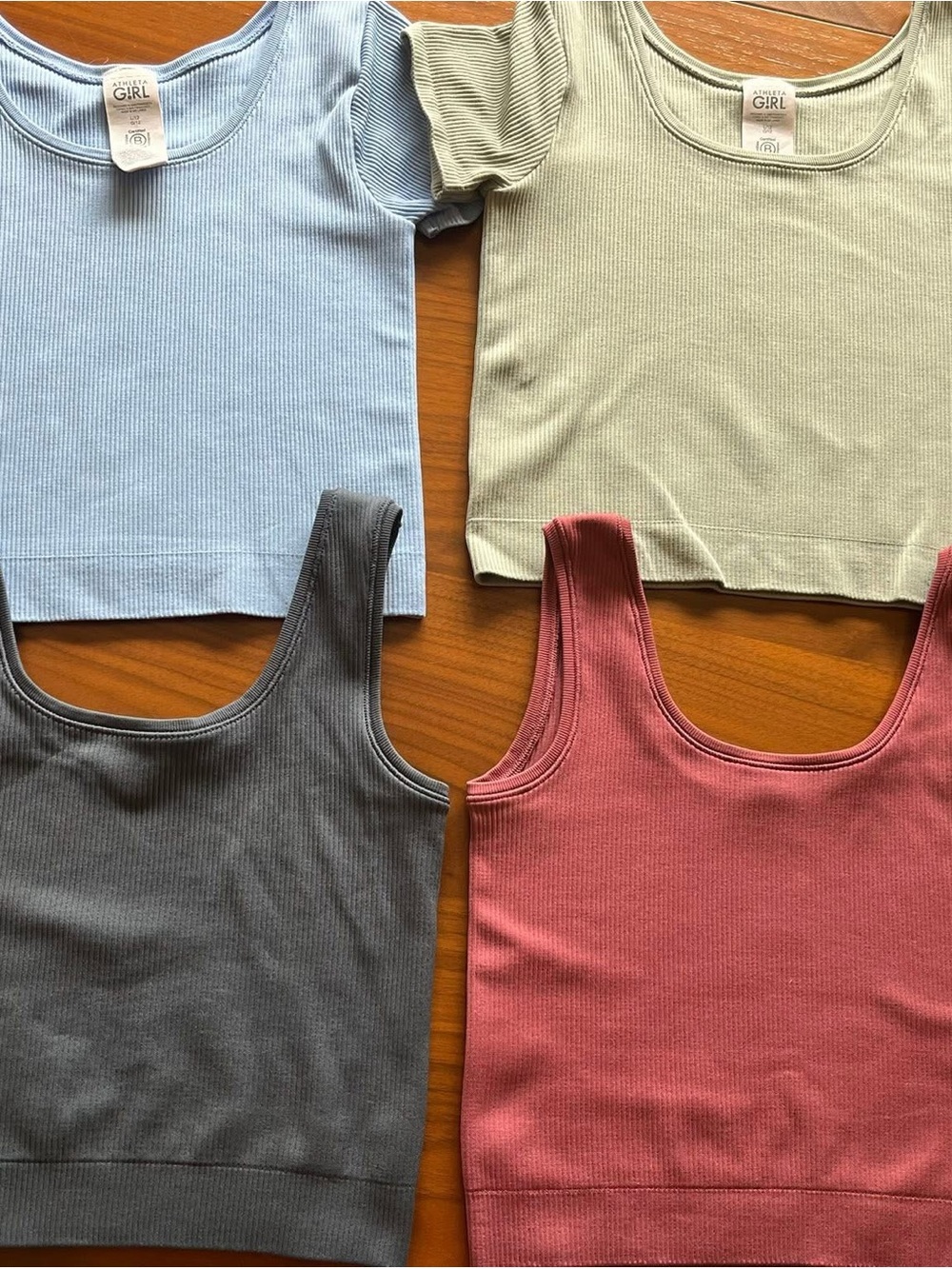 Athleta Ribbed Cropped Tank Set - Light Blue, Sage, Charcoal, Rosewood